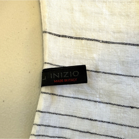 Inizio Midi Dress Womens Size L Italian 100% Linen White Stripe Beachy Coastal - Picture 4 of 7